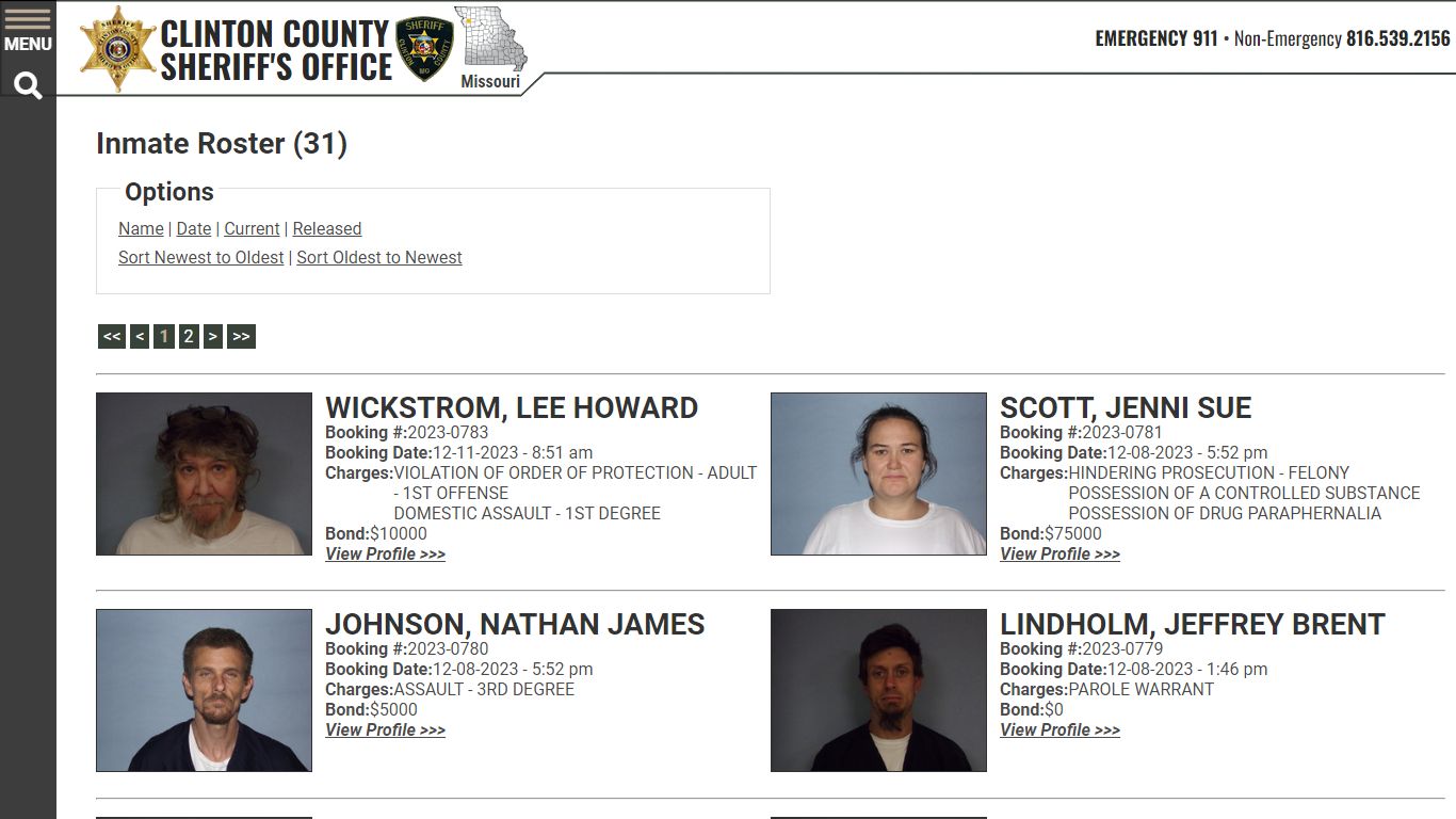 Current Inmates Booking Date Descending - Clinton County Sheriff's Office